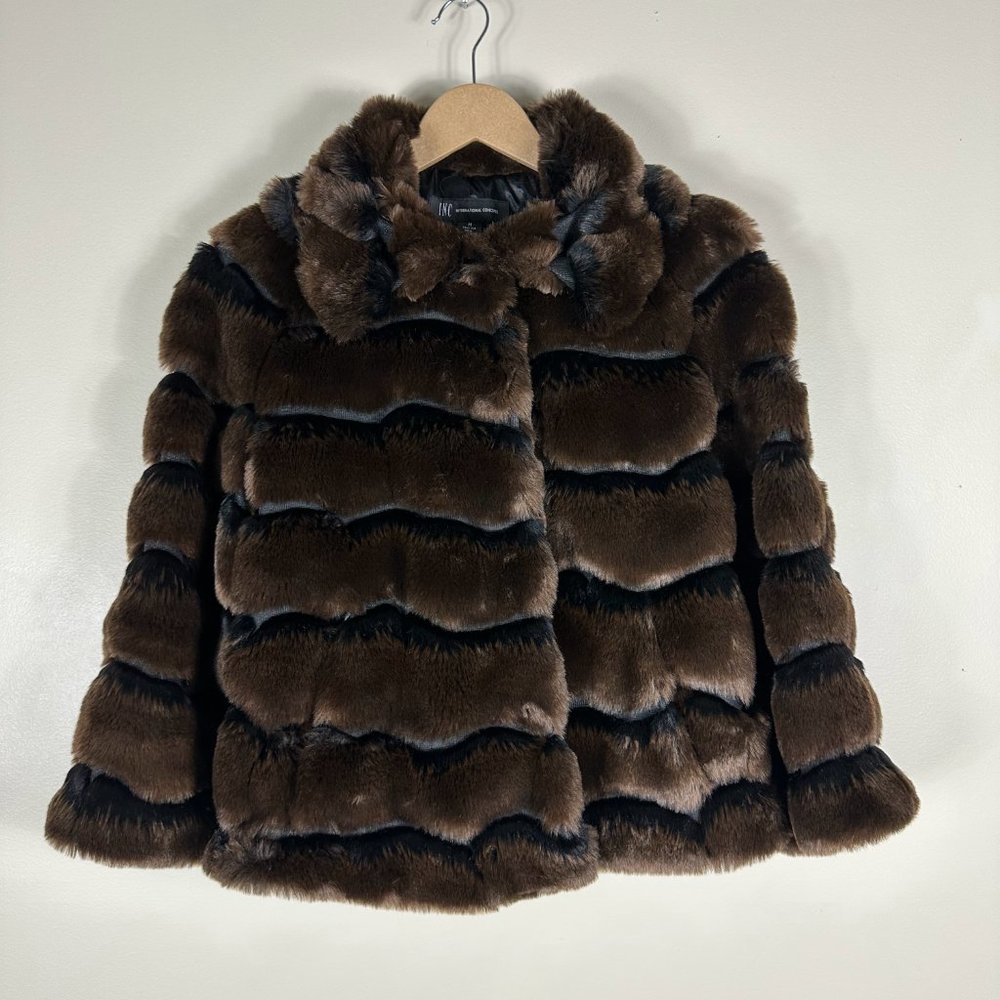 INC International Concepts Brown Faux Fur Coat